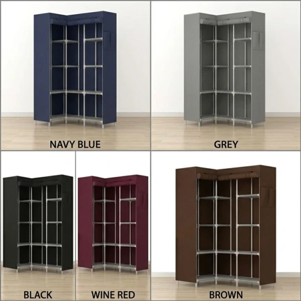 L-SHAPED CORNER WARDROBE W/ ROLL-UP ZIPPER DOORS ASSORTED COLORS  | KB-33888 - Image 