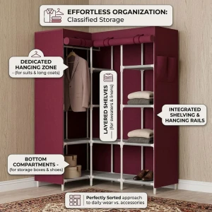 L-SHAPED CORNER WARDROBE W/ ROLL-UP ZIPPER DOORS ASSORTED COLORS  | KB-33888 - Image 