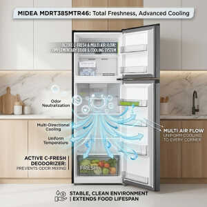 MIDEA 10CUFT/264L TOP MOUNT REFRIGERATOR INVERTER 115V SILVER | MDRT385MTR46 - Image 