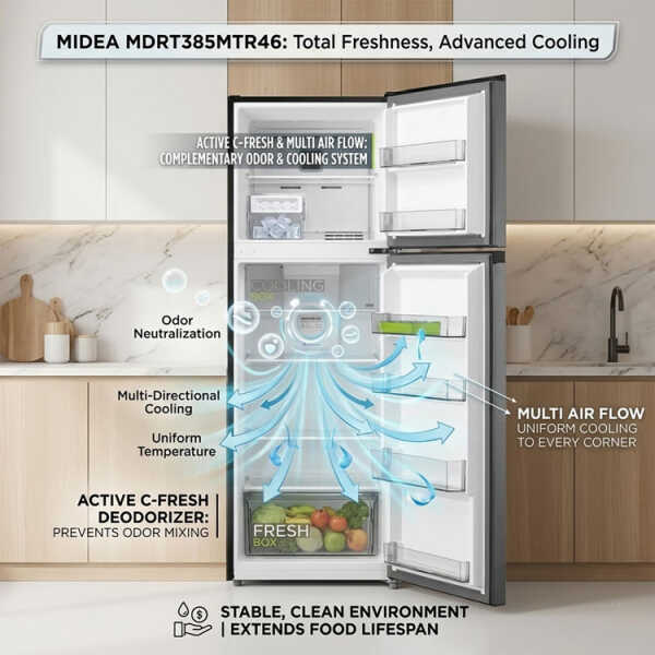MIDEA 10CUFT/264L TOP MOUNT REFRIGERATOR INVERTER 115V SILVER | MDRT385MTR46 - Image 