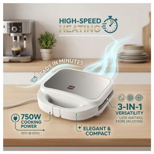 MOI 3 IN 1 GRILL, SANDWICH & WAFFLE MAKER | MSM2SL31W - Image 