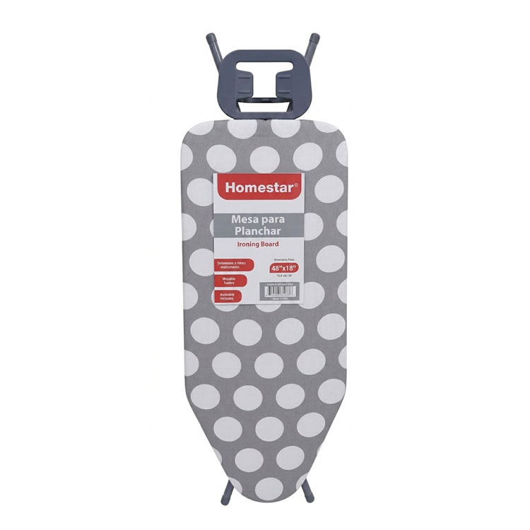 Modern grey and white polka dot ironing board.