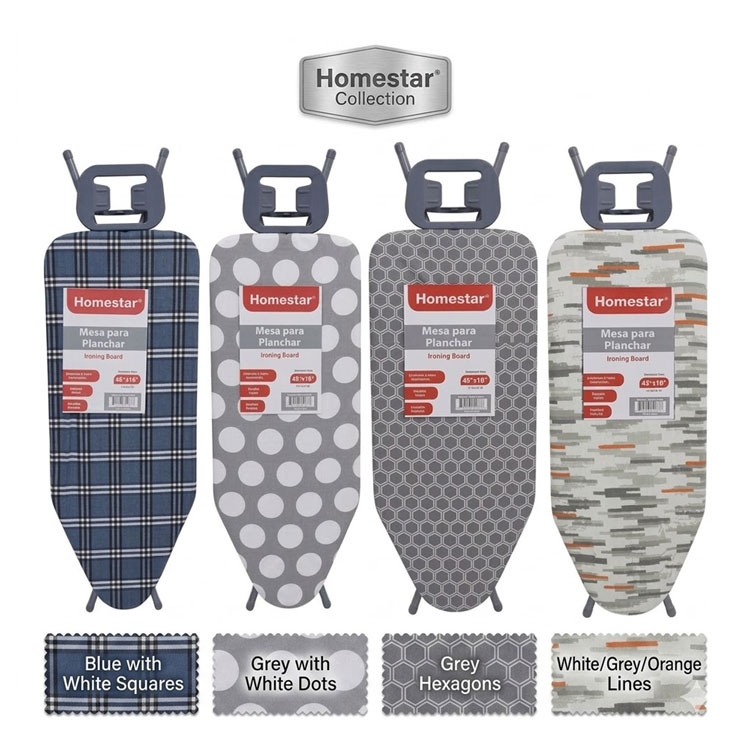 Four patterned Homestar ironing boards on white background.