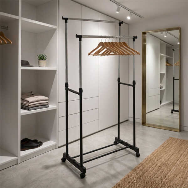 HOMESTAR DOUBLE POLE CLOTHES RACK W/ WHEELS | NS350260 - Image 