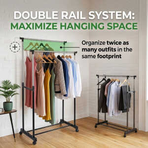 HOMESTAR DOUBLE POLE CLOTHES RACK W/ WHEELS | NS350260 - Image 