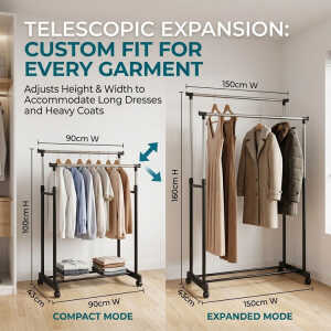 HOMESTAR DOUBLE POLE CLOTHES RACK W/ WHEELS | NS350260 - Image 
