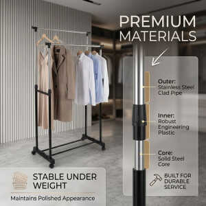 HOMESTAR DOUBLE POLE CLOTHES RACK W/ WHEELS | NS350260 - Image 