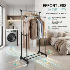 HOMESTAR DOUBLE POLE CLOTHES RACK W/ WHEELS | NS350260 - Image 