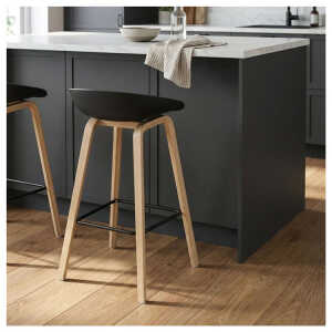 PLASTIC BAR STOOL ON METAL LEGS & STYLISH WOOD-LOOK FINISH | NS367465 - Image 