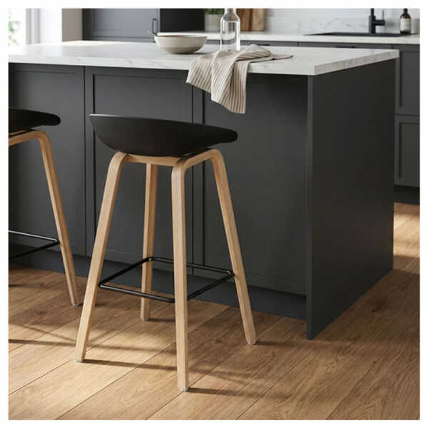 PLASTIC BAR STOOL ON METAL LEGS & STYLISH WOOD-LOOK FINISH | NS367465 - Image 