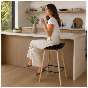 PLASTIC BAR STOOL ON METAL LEGS & STYLISH WOOD-LOOK FINISH | NS367465 - Image 