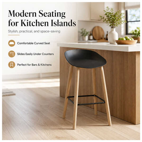 PLASTIC BAR STOOL ON METAL LEGS & STYLISH WOOD-LOOK FINISH | NS367465 - Image 
