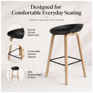 PLASTIC BAR STOOL ON METAL LEGS & STYLISH WOOD-LOOK FINISH | NS367465 - Image 