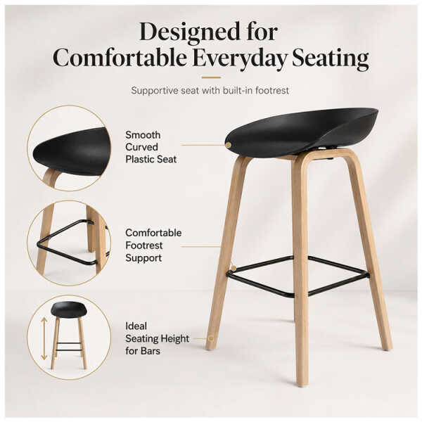 PLASTIC BAR STOOL ON METAL LEGS & STYLISH WOOD-LOOK FINISH | NS367465 - Image 