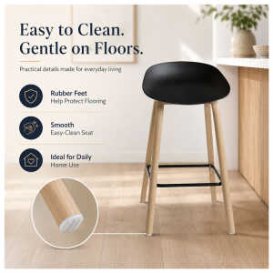 PLASTIC BAR STOOL ON METAL LEGS & STYLISH WOOD-LOOK FINISH | NS367465 - Image 
