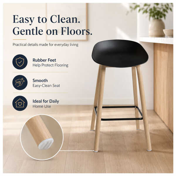 PLASTIC BAR STOOL ON METAL LEGS & STYLISH WOOD-LOOK FINISH | NS367465 - Image 