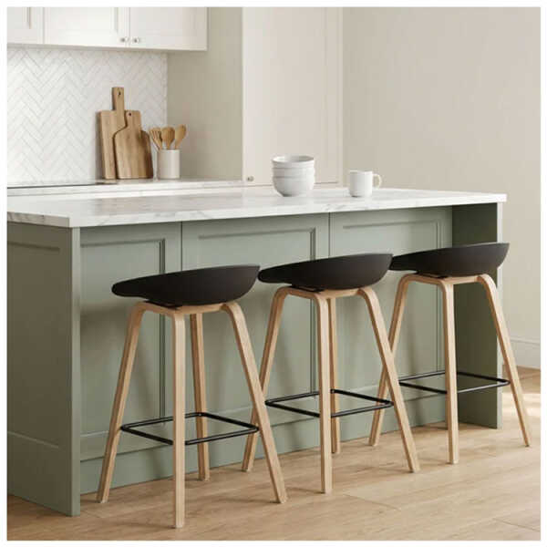 PLASTIC BAR STOOL ON METAL LEGS & STYLISH WOOD-LOOK FINISH | NS367465 - Image 