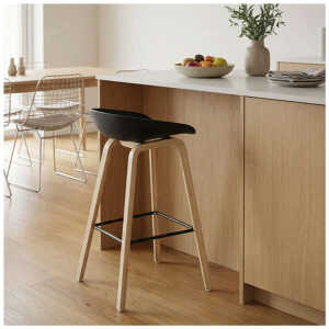 PLASTIC BAR STOOL ON METAL LEGS & STYLISH WOOD-LOOK FINISH | NS367465 - Image 