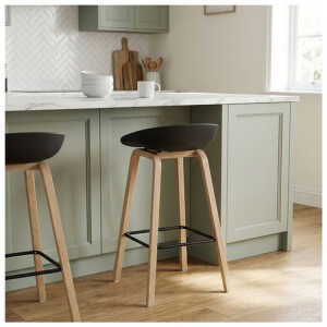PLASTIC BAR STOOL ON METAL LEGS & STYLISH WOOD-LOOK FINISH | NS367465 - Image 