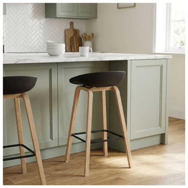 PLASTIC BAR STOOL ON METAL LEGS & STYLISH WOOD-LOOK FINISH | NS367465 - Image 