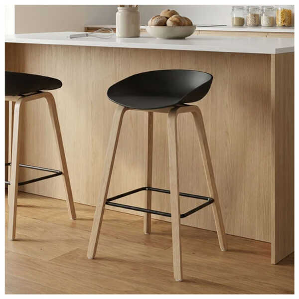 PLASTIC BAR STOOL ON METAL LEGS & STYLISH WOOD-LOOK FINISH | NS367465 - Image 