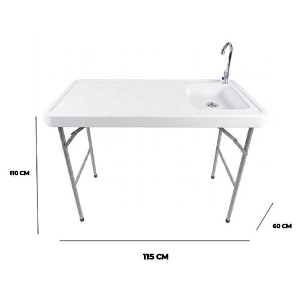 PLASTIC PORTABLE OUTDOOR FOLDING SINK TABLE W/ FAUCET WHITE | NS428824 - Image 