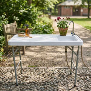 PLASTIC PORTABLE OUTDOOR FOLDING SINK TABLE W/ FAUCET WHITE | NS428824 - Image 