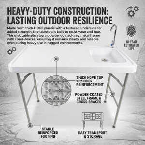 PLASTIC PORTABLE OUTDOOR FOLDING SINK TABLE W/ FAUCET WHITE | NS428824 - Image 