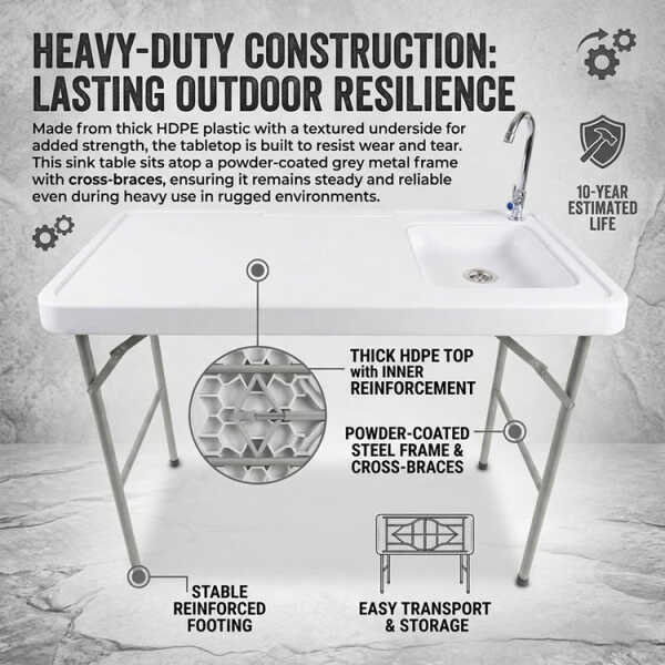 PLASTIC PORTABLE OUTDOOR FOLDING SINK TABLE W/ FAUCET WHITE | NS428824 - Image 