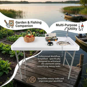 PLASTIC PORTABLE OUTDOOR FOLDING SINK TABLE W/ FAUCET WHITE | NS428824 - Image 