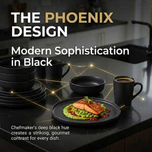 CHEFMAKER PHOENIX CERAMIC DINNERWARE SET BLACK 16PCS (4X MUGS/4 BOWLS/4X BIG PLATES/4X SMALL PLATES) | NS433234 - Image 