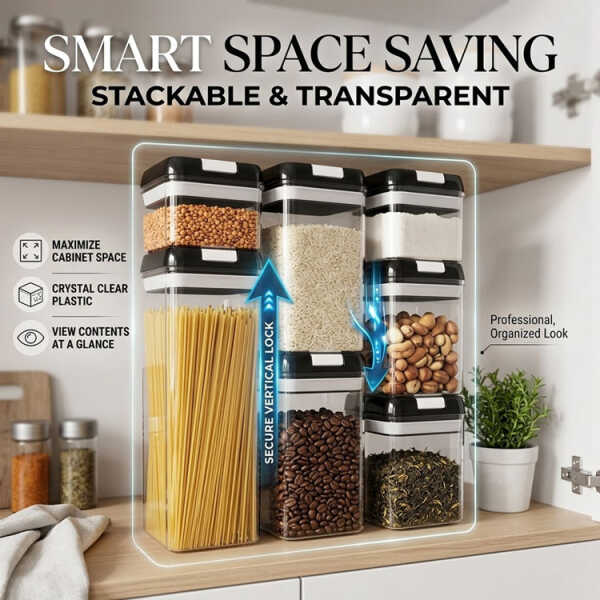 7PCS PLASTIC FOOD STORAGE CONTAINER SET (1X1.9L | 2X1.2L | 2X0.8L | 2X0.5L) | NS434088 - Image 
