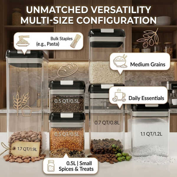7PCS PLASTIC FOOD STORAGE CONTAINER SET (1X1.9L | 2X1.2L | 2X0.8L | 2X0.5L) | NS434088 - Image 