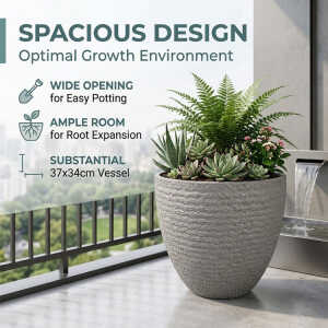 ROUND PLASTIC PLANT POT DIA37XH34CM ASSORTED COLORS | NS438160 - Image 