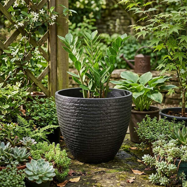 ROUND PLASTIC PLANT POT DIA37XH34CM ASSORTED COLORS | NS438160 - Image 