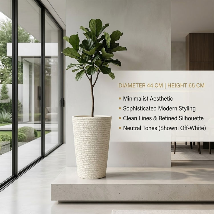 Modern minimalist off-white textured planter in contemporary sunroom