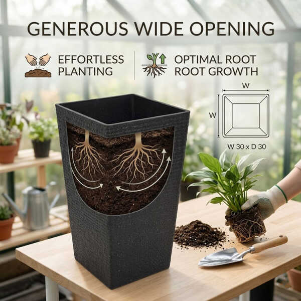 SQUARE PLASTIC PLANT POT W30XD30XH54CM ASSORTED COLORS | NS438167 - Image 