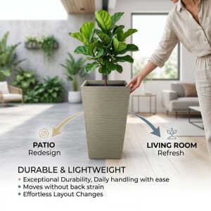 SQUARE PLASTIC PLANT POT W30XD30XH54CM ASSORTED COLORS | NS438167 - Image 