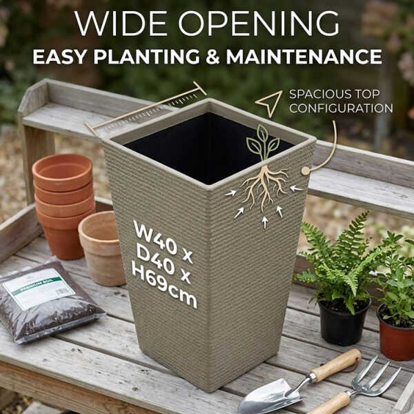 SQUARE PLASTIC PLANT POT W40XD40XH69CM ASSORTED COLORS | NS438168 - Image 