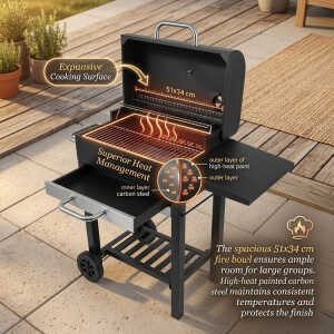 BBQ GRILL WITH 2 WHEELS BLACK W89XD43XH91CM | NS444071 - Image 