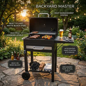 BBQ GRILL WITH 2 WHEELS BLACK W89XD43XH91CM | NS444071 - Image 