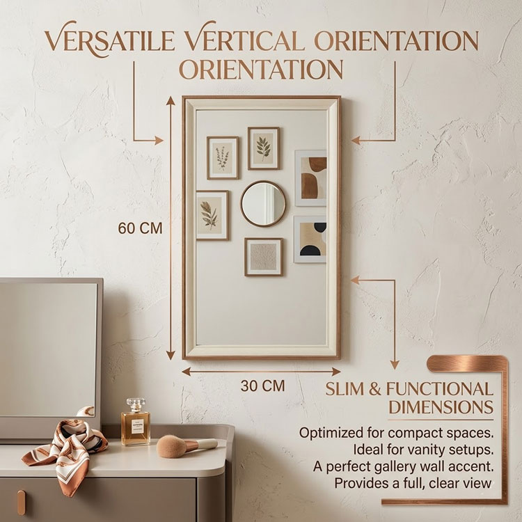 Rectangular wall mirror 60x30cm dimensions infographic