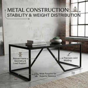 GLASS COFFEE TABLE BLACK W110XD55XH42CM | NVL5918079 - Image 