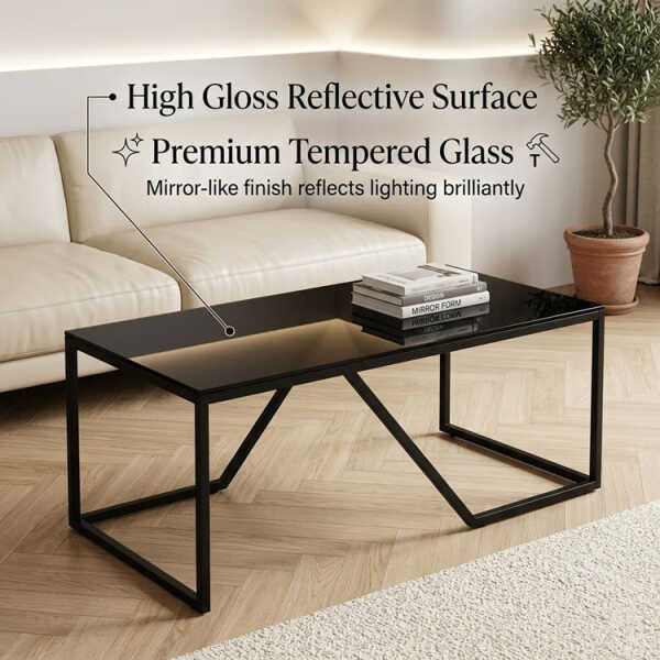 GLASS COFFEE TABLE BLACK W110XD55XH42CM | NVL5918079 - Image 