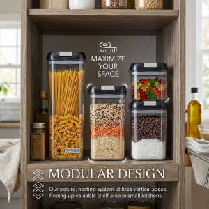 5PCS PLASTIC FOOD STORAGE CONTAINER SET (1X1.9L | 1X1.2L | 2X0.8L | 1X0.5L) | NVO-0324 - Image 