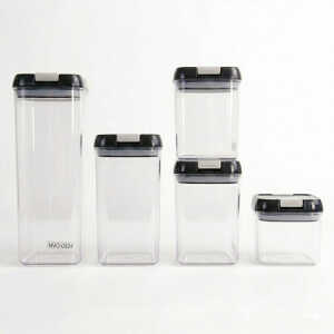 5PCS PLASTIC FOOD STORAGE CONTAINER SET (1X1.9L | 1X1.2L | 2X0.8L | 1X0.5L) | NVO-0324 - Image 