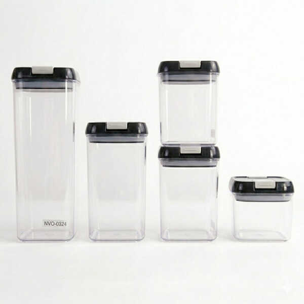 5PCS PLASTIC FOOD STORAGE CONTAINER SET (1X1.9L | 1X1.2L | 2X0.8L | 1X0.5L) | NVO-0324 - Image 