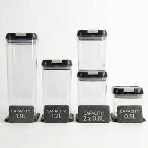 5PCS PLASTIC FOOD STORAGE CONTAINER SET (1X1.9L | 1X1.2L | 2X0.8L | 1X0.5L) | NVO-0324 - Image 