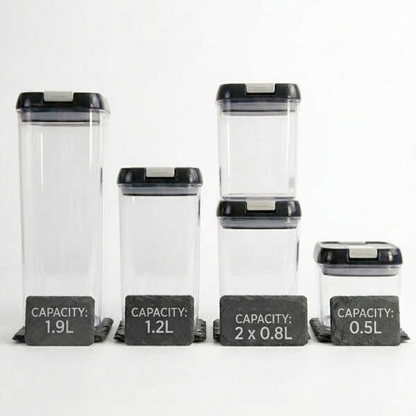 5PCS PLASTIC FOOD STORAGE CONTAINER SET (1X1.9L | 1X1.2L | 2X0.8L | 1X0.5L) | NVO-0324 - Image 