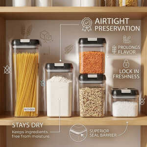 5PCS PLASTIC FOOD STORAGE CONTAINER SET (1X1.9L | 1X1.2L | 2X0.8L | 1X0.5L) | NVO-0324 - Image 